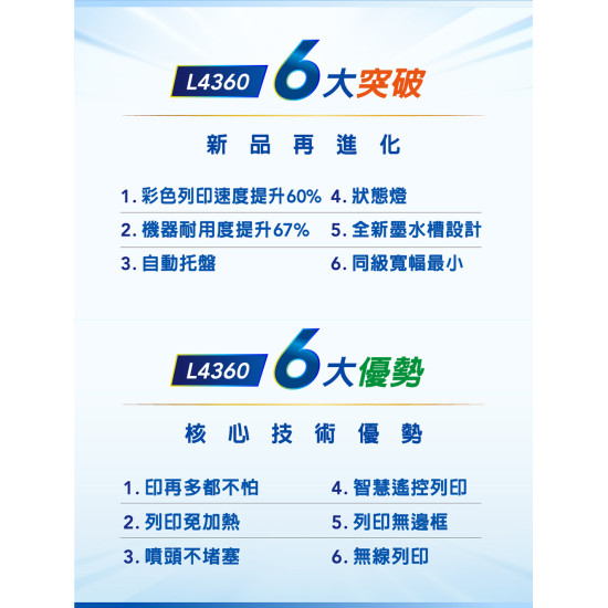 【雙北市到府安裝】L4360 高速無線雙面智慧遙控連續供墨複合機 【雙北市到府安裝】L4360 高速無線雙面智慧遙控連續供墨複合機