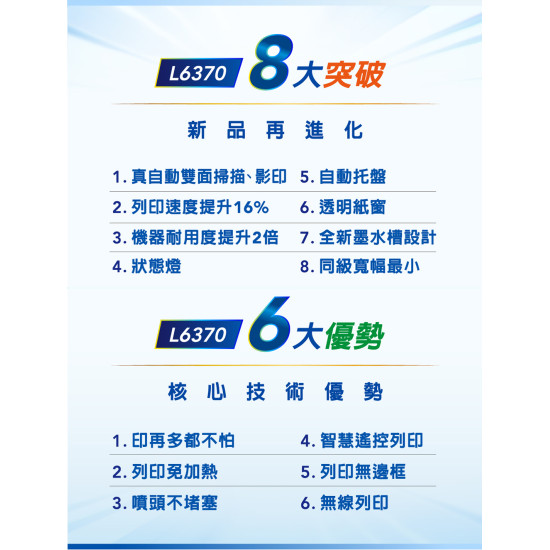 【雙北市到府安裝】L6370 高速雙網雙面智慧遙控連續供墨複合機 【雙北市到府安裝】L6370 高速雙網雙面智慧遙控連續供墨複合機